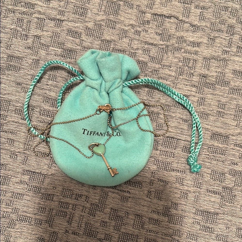 Tiffany & Co. Sterling Silver Blue Enamel Heart Key
Pendant Necklace